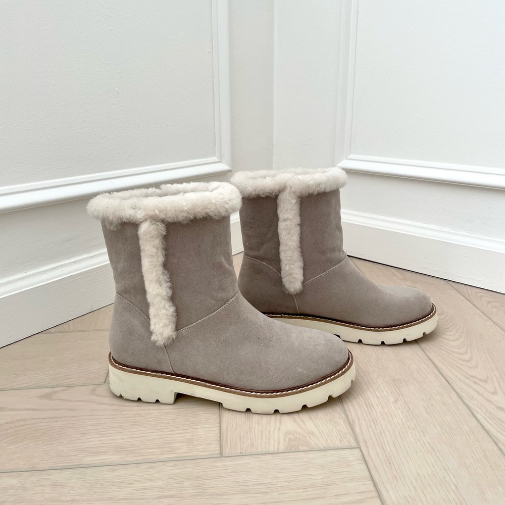 Grey Fuzzy Mid Calf Bootie!
